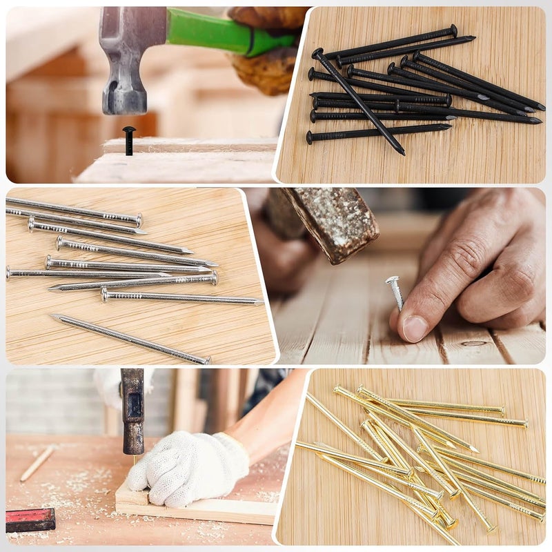 OUSCHR 200 PCS Round Head Nails, 1-1/2 Inches Hardware Nail, Nails for Hanging Pictures, Wood Nails, Black Nails, Household Nails - Image 4